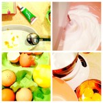 Collage, Backvorgang, Eier, Eiweiß, Lebensmittelfarbe