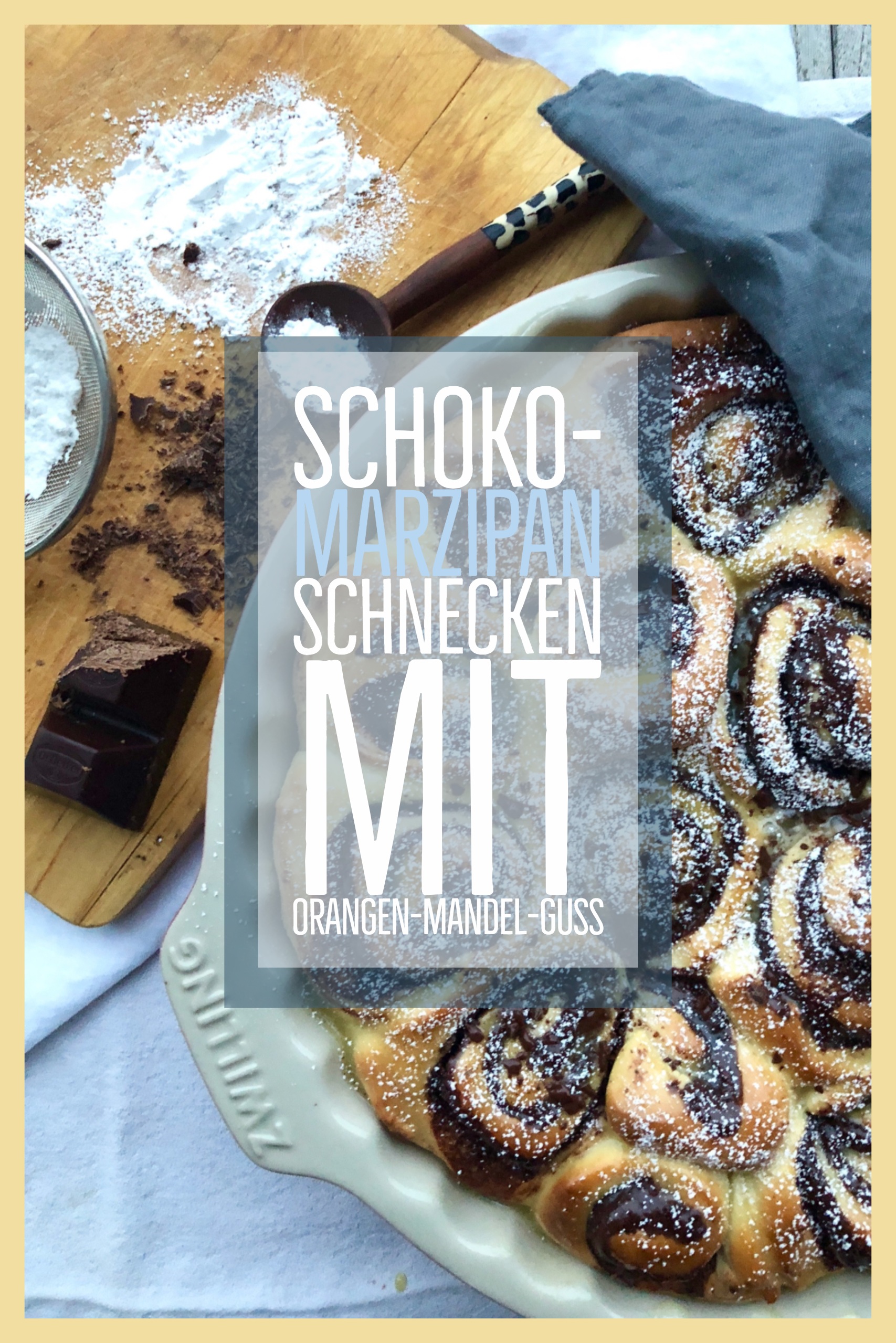 Backen im Advent: Schoko-Marzipan-Schnecken mit Orangen-Mandel-Guss